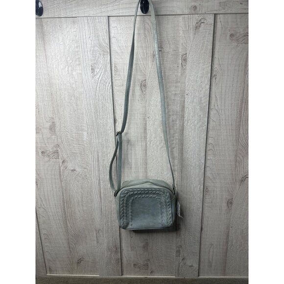 Maurices Light Blue Faux Leather Crossbody Handbag Purse Woven Detail Adj Strap - Picture 3 of 6